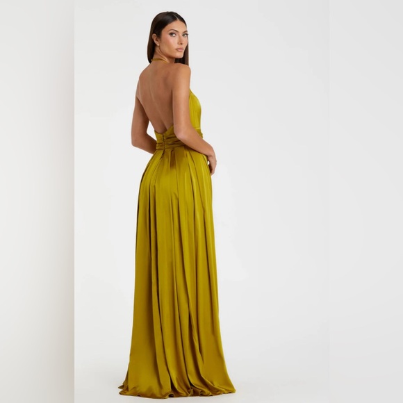 MAC DUGGAL 26531 CHARMEUSE HALTER STRAP SOFT TIE WAIST CHARTREUSE GOWN  sz 8 - Picture 4 of 17